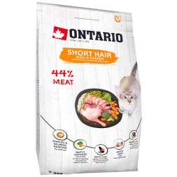 Ontario Cat Shorthair сухой корм для взрослых кошек короткошерстных пород с курицей и уткой - 2 кг