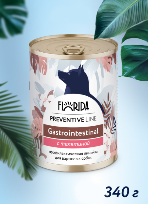 Florida Preventive Line Gastrointestinal консервы для собак при расстройствах пищеварения, с телятиной - 340 г x 12 шт