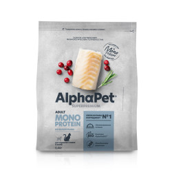 AlphaPet Superpremium Monoprotein сухой корм для взрослых кошек с белой рыбой - 400 г