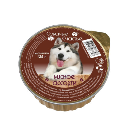 Собачье Счастье влажный корм для собак мясное ассорти в желе, в ламистерах - 125 г х 16 шт