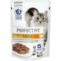 Perfect Fit влажный корм для взрослых кошек с чувствительным пищеварением, с индейкой в соусе, в паучах - 75 г х 28 шт