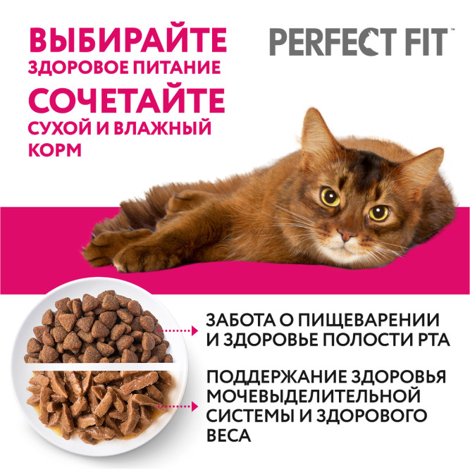 Perfect Fit влажный корм для взрослых кошек с чувствительным пищеварением, с индейкой в соусе, в паучах - 75 г х 28 шт