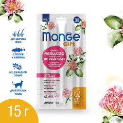 Monge Gift Skin Support лакомство для кошек Мягкие палочки со свежей треской и красным клевером, для здоровой кожи - 15 г