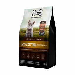 Gina Classic Cat &amp; Kitten Anchovies &amp; Potato сухой корм для активных кошек и котят с анчоусами и картофелем - 1 кг