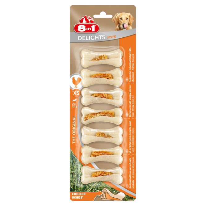 Лакомство 8in1 DELIGHTS Strong XS косточки сверхпрочные с куриным мясом для мелких собак 7,5 см х 7 шт