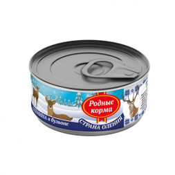 Родные Корма влажный корм для взрослых собак оленина в бульоне в консервах - 100 г х 24 шт