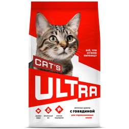 Ultra полнорационный сухой корм для взрослых стерилизованных кошек и кастрированных котов, с говядиной - 3 кг