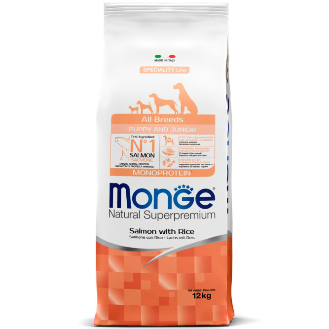 Monge Dog Speciality Puppy &amp; Junior сухой корм для щенков всех пород с лососем и рисом - 12 кг