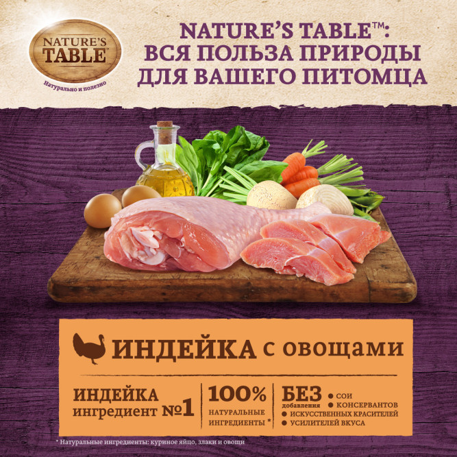 Nature`s Table сухой корм для собак с индейкой и овощами - 800 г