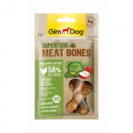 Gimborn GimDog лакомство для собак Мясные косточки суперфуд из курицы с яблоком и капустой - 70 г
