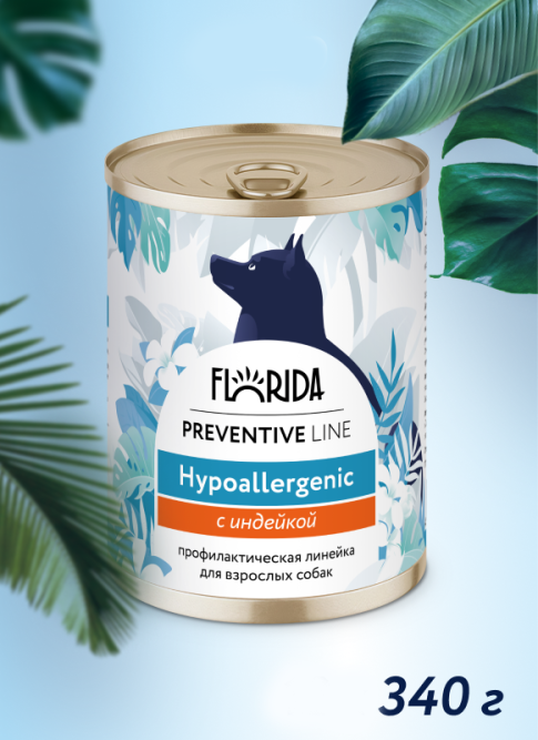 Florida Preventive Line Hypoallergenic консервы для собак при пищевой аллергии, с индейкой - 340 г x 12 шт
