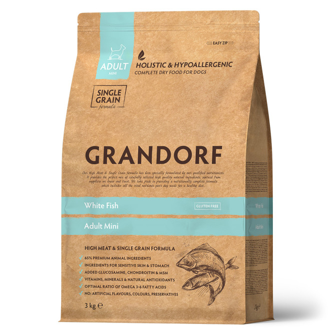 Grandorf Dog White Fish Mini сухой корм для взрослых собак мелких пород с белой рыбой - 3 кг