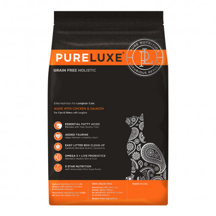 PureLuxe сухой корм для длинношерстных кошек с курицей и лососем - 1,5 кг