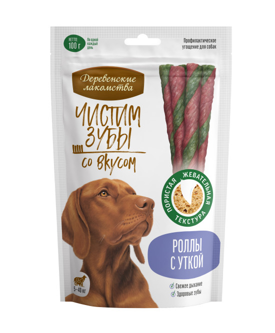 Деревенские лакомства Чистим зубы роллы для собак с уткой - 100 г
