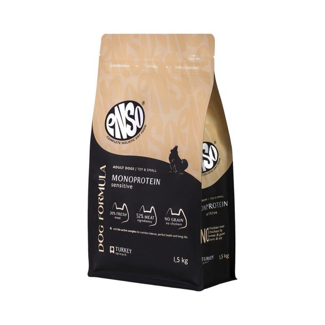 ENSO Dog Formula Monoprotein сухой корм для взрослых собак мелких и миниатюрных пород со свежей индейкой и добавлением шпината - 1,5 кг