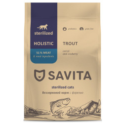 Savita сухой корм для стерилизованнных кошек и кастрированных котов с форелью - 2 кг
