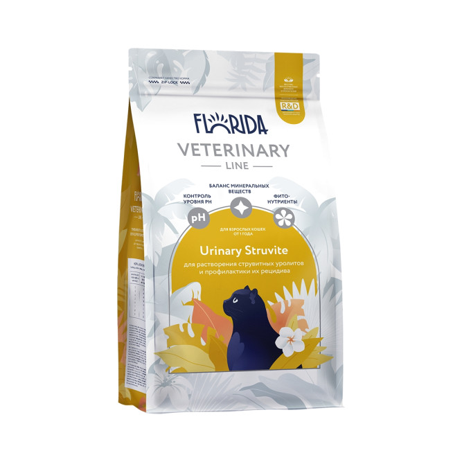 Florida Veterinary Line Urinary Struvite сухой диетический корм для взрослых кошек для растворения струвитных уролитов и профилактики их рецидива - 350 г