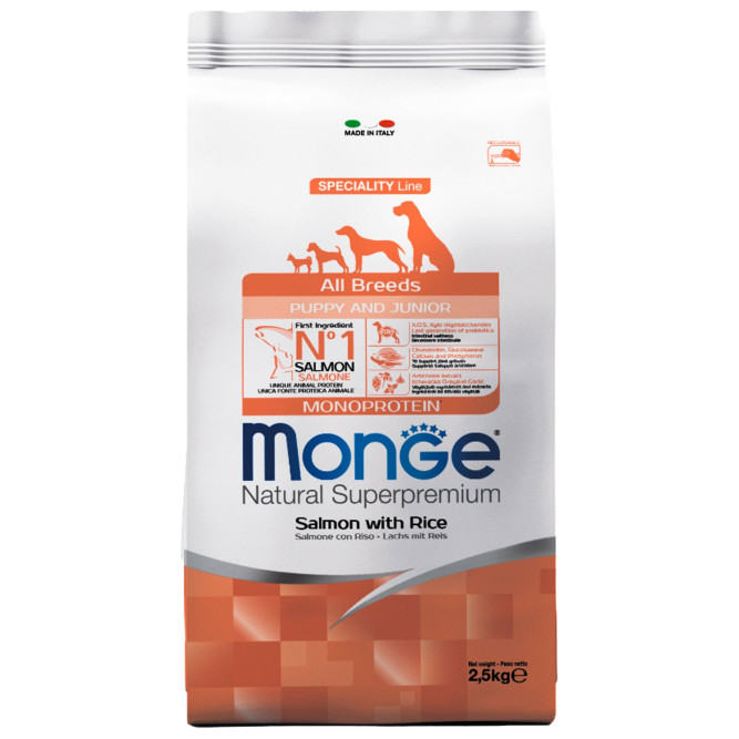 Monge Dog Speciality Puppy &amp; Junior сухой корм для щенков всех пород с лососем и рисом 2,5 кг