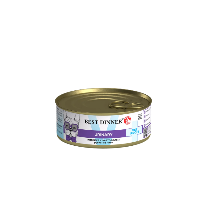 Best Dinner Exclusive Vet Profi Urinary влажный корм для взрослых собак всех пород для профилактики МКБ с индейкой и картофелем, в консервах - 100 г х 12 шт