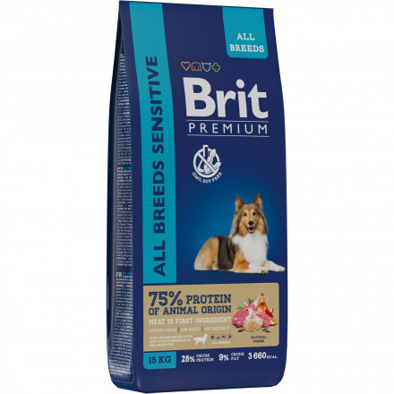 Brit Premium Dog Sensitive сухой корм для взрослых собак всех пород с чувствительным пищеварением с ягненком и индейкой - 15 кг