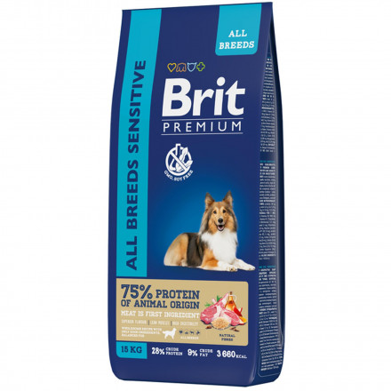 Brit Premium Dog Sensitive сухой корм для взрослых собак всех пород с чувствительным пищеварением с ягненком и индейкой - 15 кг