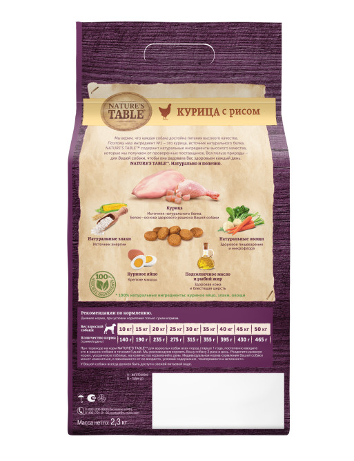Nature`s Table сухой корм для собак с курицей и рисом - 2,3 кг