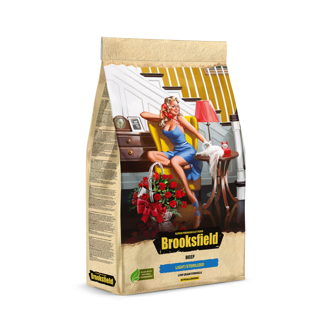 Brooksfield Low Grain Adult Cat Light/Sterilized Beef сухой корм для взрослых кошек с избыточным весом и стерилизованных, с говядиной и рисом - 2 кг