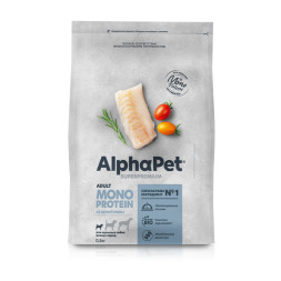 AlphaPet Superpremium Monoprotein сухой корм для взрослых собак мелких пород с белой рыбой - 500 г