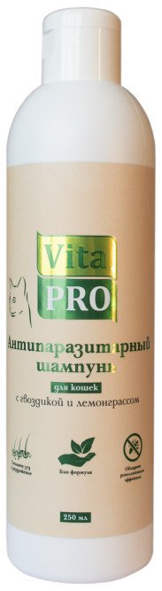 Vita Pro биошампунь для кошек антипаразитарный, с гвоздикой и лемонграссом - 250 мл