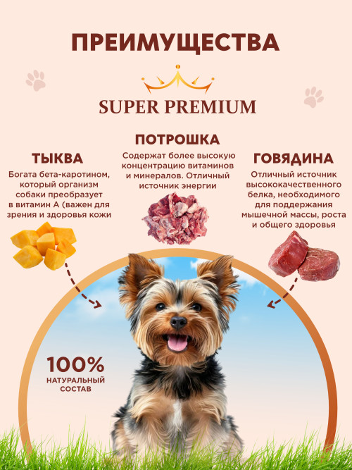 Chester Premium влажный корм для взрослых собак мелких пород с говядиной, потрошками и тыквой, в консервах - 240 г х 12 шт