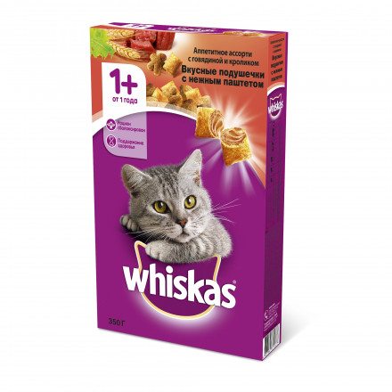 Whiskas сухой корм для взрослых кошек с паштетом из говядины и кролика - 350 г