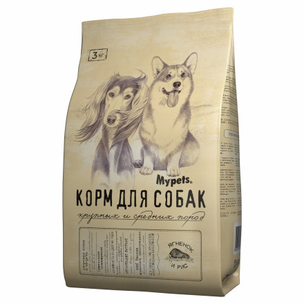 Mypets сухой корм для собак крупных и средних пород с ягненком и рисом - 3 кг