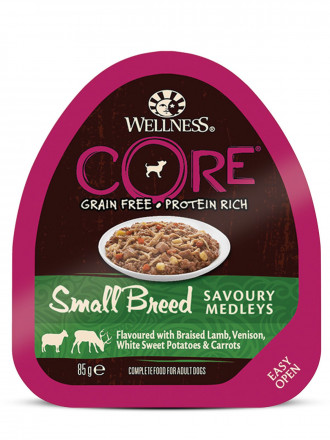Wellness Core влажный корм для собак мелких пород с бараниной, олениной, белым сладким картофелем и морковью в ламистере - 85 г х 12 шт
