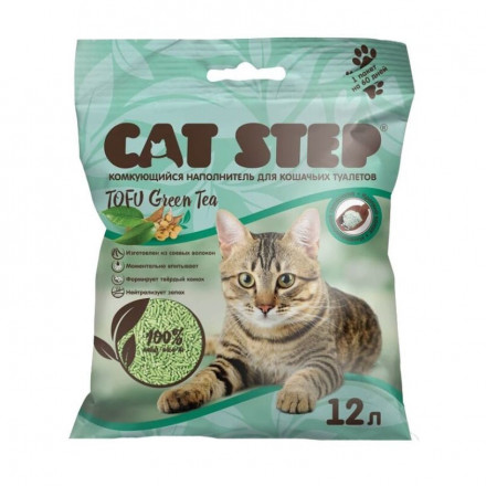 Cat Step Tofu Green Tea наполнитель растительный комкующийся с ароматом зеленого чая - 12 л (5,5 кг)