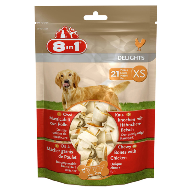Лакомство 8in1 DELIGHTS XS косточки с куриным мясом для мелких собак 7,5 см х 21 шт