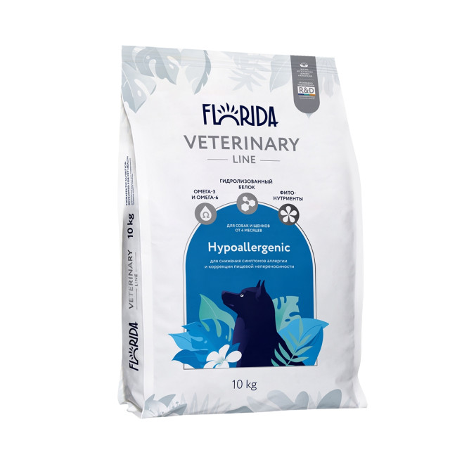 Florida Veterinary Line Hypoallergenic сухой диетический корм для взрослых собак всех пород для снижения симптомов аллергии и коррекции пищевой непереносимости - 10 кг