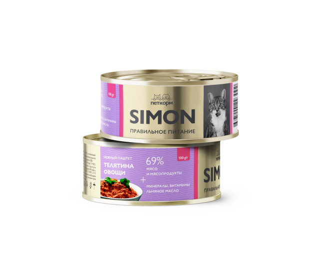 Simon влажный корм для котят, паштет с телятиной и овощами, в консервах - 100 г х 16 шт