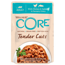 Wellness Сore Tender Cuts влажный корм для кошек с курицей и лососем в соусе в паучах 85 г х 24 шт
