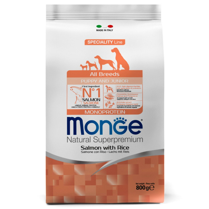 Monge Dog Speciality Puppy &amp; Junior сухой корм для щенков всех пород с лососем и рисом 800 г