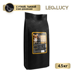 LEO&amp;LUCY сухой холистик корм для взрослых и пожилых собак всех пород с уткой и тыквой - 4,5 кг