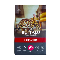 Mr.Buffalo Hair &amp; Skin Adult полнорационный сухой корм для взрослых котов и кошек, для здоровой кожи и красивой шерсти, с лососем - 400 г