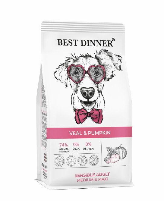 Best Dinner Sensible Adult Medium &amp; Maxi Veal&amp;Pumpkin сухой корм для взрослых собак средних и крупных пород с телятиной и тыквой - 3 кг