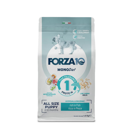 Forza10 MonoDiet Puppy All Size Pesce сухой корм для щенков и собак всех пород в период беременности и лактации при аллергии с рыбой - 1,5 кг