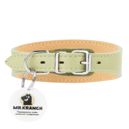 Mr.Kranch ошейник для собак из натуральной кожи с QR-адресником, 30-35 см, нежно-зеленый