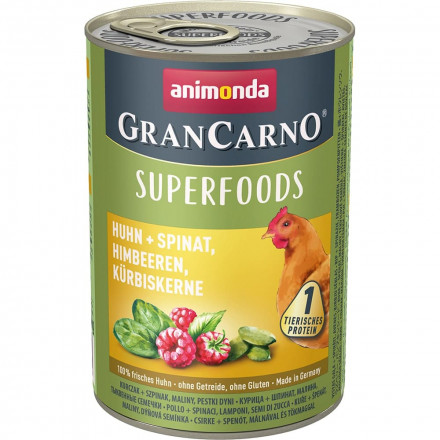 Animonda Gran Carno Superfoods влажный корм для взрослых собак c курицей, шпинатом, малиной и тыквенными семечками - 400 г (6 шт в уп)