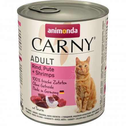 Animonda Carny влажный корм для взрослых кошек с говядиной, индейкой и креветками в консервах - 800 г (6 шт в уп)