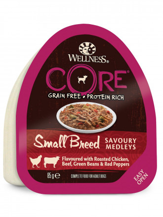 Wellness Core влажный корм для собак мелких пород с курицей, говядиной, зеленой фасолью и красным перцем в ламистере - 85 г х 12 шт