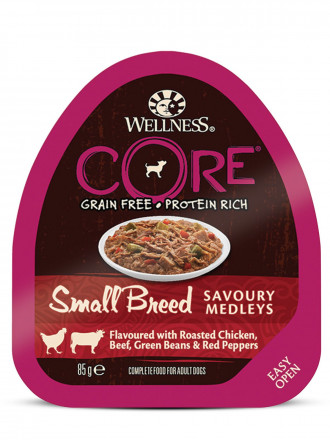 Wellness Core влажный корм для собак мелких пород с курицей, говядиной, зеленой фасолью и красным перцем в ламистере - 85 г х 12 шт