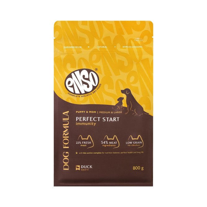 ENSO Dog Formula Perfect Start сухой корм для щенков от 1 месяца, беременных и кормящих собак средних и крупных пород со свежей уткой и добавлением яблока - 800 г