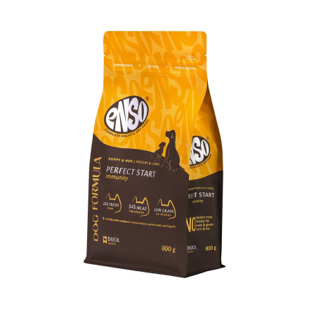 ENSO Dog Formula Perfect Start сухой корм для щенков от 1 месяца, беременных и кормящих собак средних и крупных пород со свежей уткой и добавлением яблока - 800 г